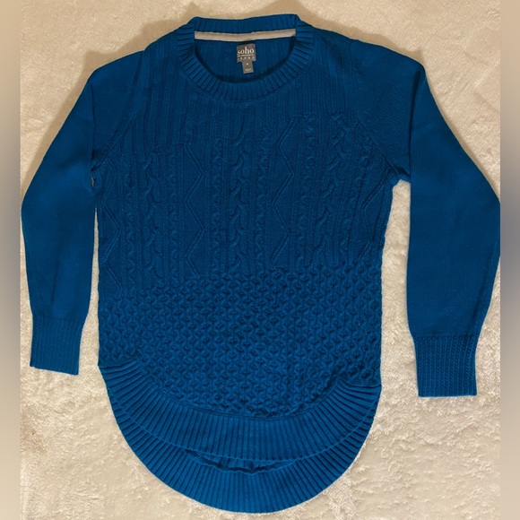 New York and Co Womens Medium Turquoise Hi-Low Long Sleeve Sweater - Picture 2 of 7